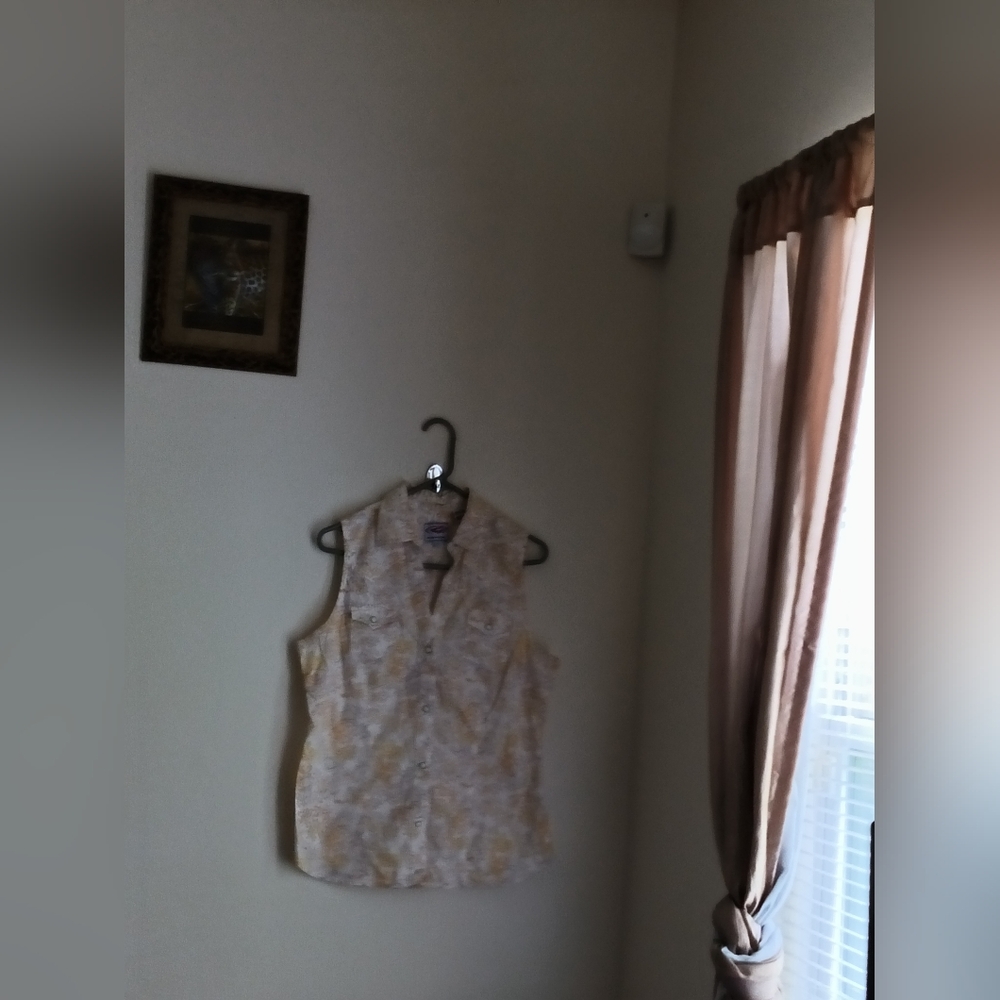 Roper Blouse Women Large White & Orange Paisley Cotton Shirt Western Academia